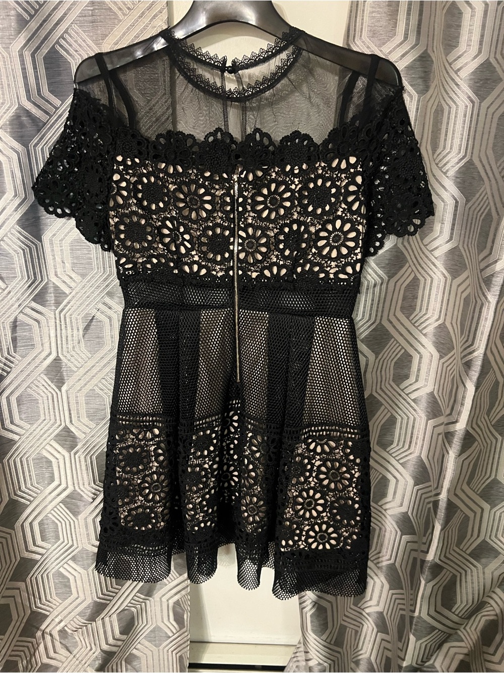 Ina Black Crochet Lace Midi Dress